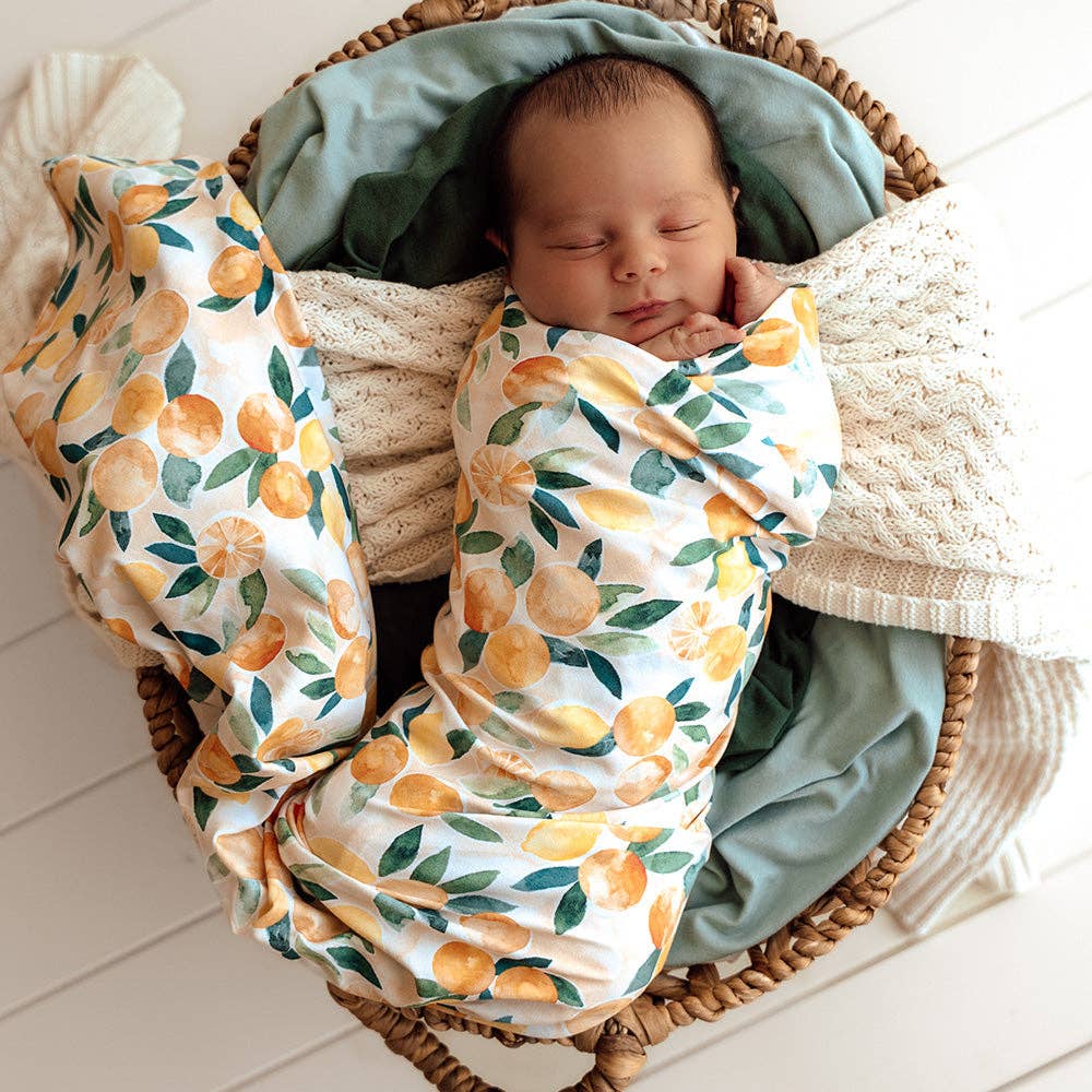 Sunny Citrus Organic Jersey Wrap & Beanie Set
