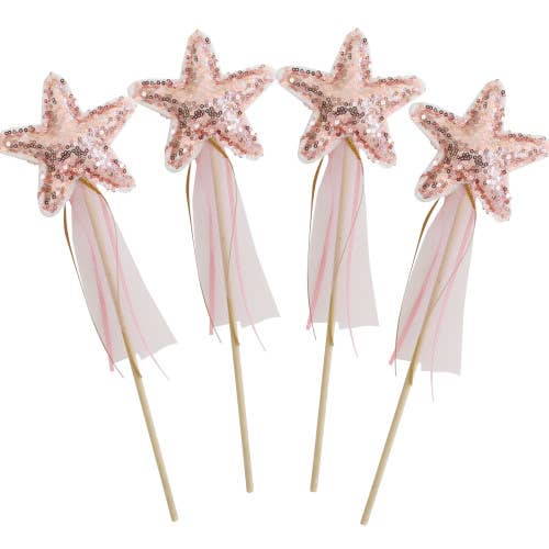 Star Wand Sequin Rose Gold Pack 4pcs