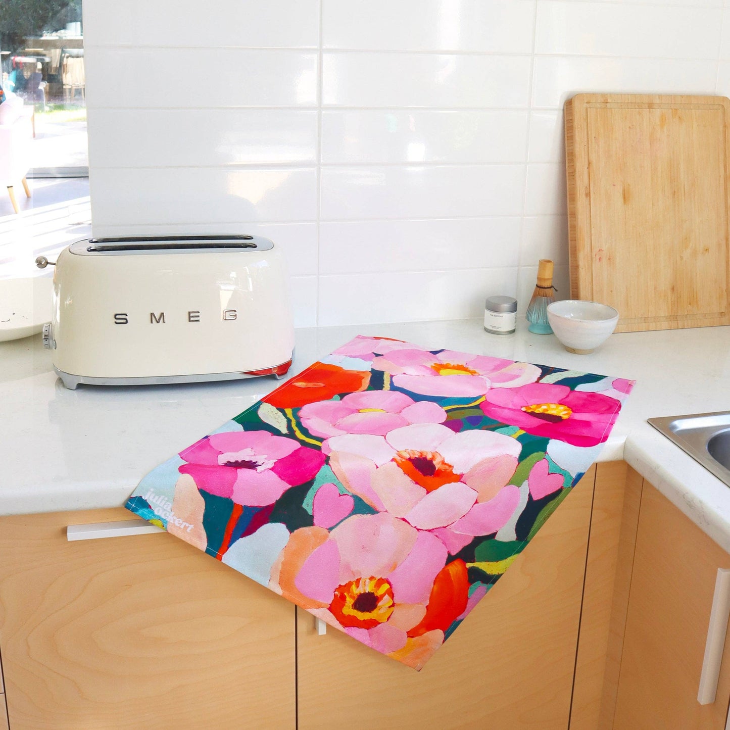 Flowerverse Tea Towel - Dopamine Decor - Original Floral Art