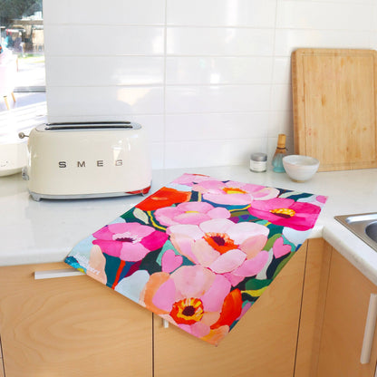 Flowerverse Tea Towel - Dopamine Decor - Original Floral Art