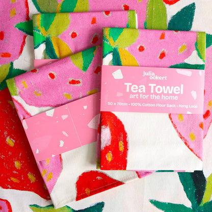 Strawberries Tea Towel - Dopamine Decor - Home Decor Gift