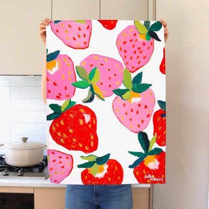 Strawberries Tea Towel - Dopamine Decor - Home Decor Gift