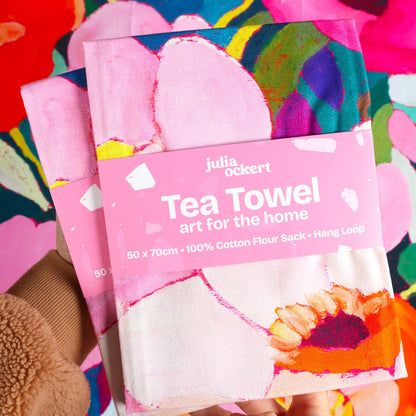 Flowerverse Tea Towel - Dopamine Decor - Original Floral Art