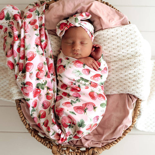 Strawberry Organic Jersey Wrap & Topknot Set