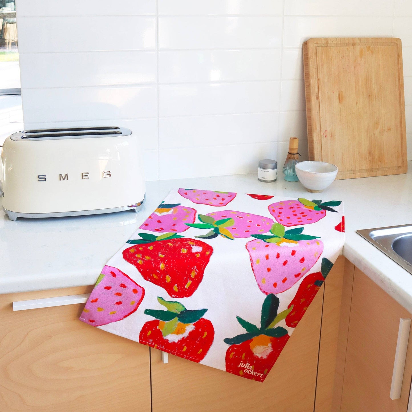 Strawberries Tea Towel - Dopamine Decor - Home Decor Gift