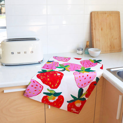 Strawberries Tea Towel - Dopamine Decor - Home Decor Gift