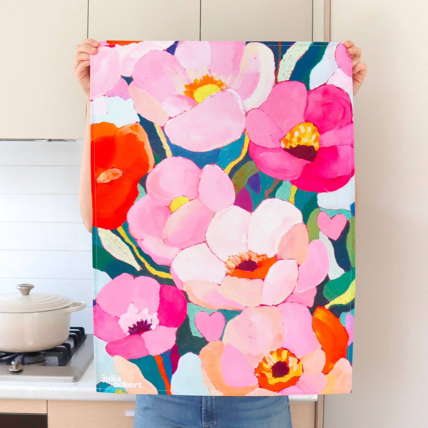 Flowerverse Tea Towel - Dopamine Decor - Original Floral Art