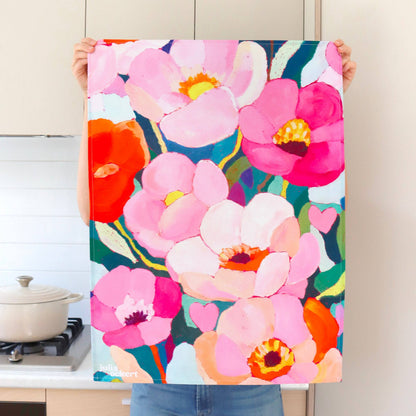 Flowerverse Tea Towel - Dopamine Decor - Original Floral Art