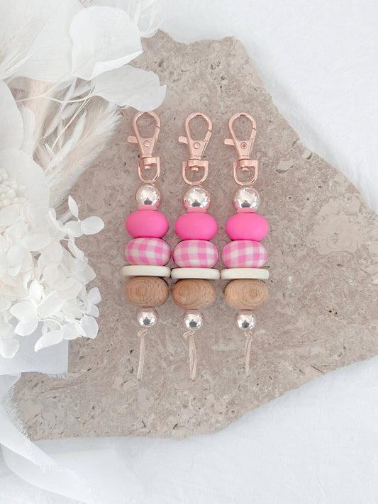 Gingham Girl Keychain | Pink