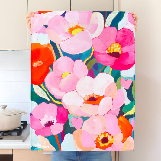 Flowerverse Tea Towel - Dopamine Decor - Original Floral Art